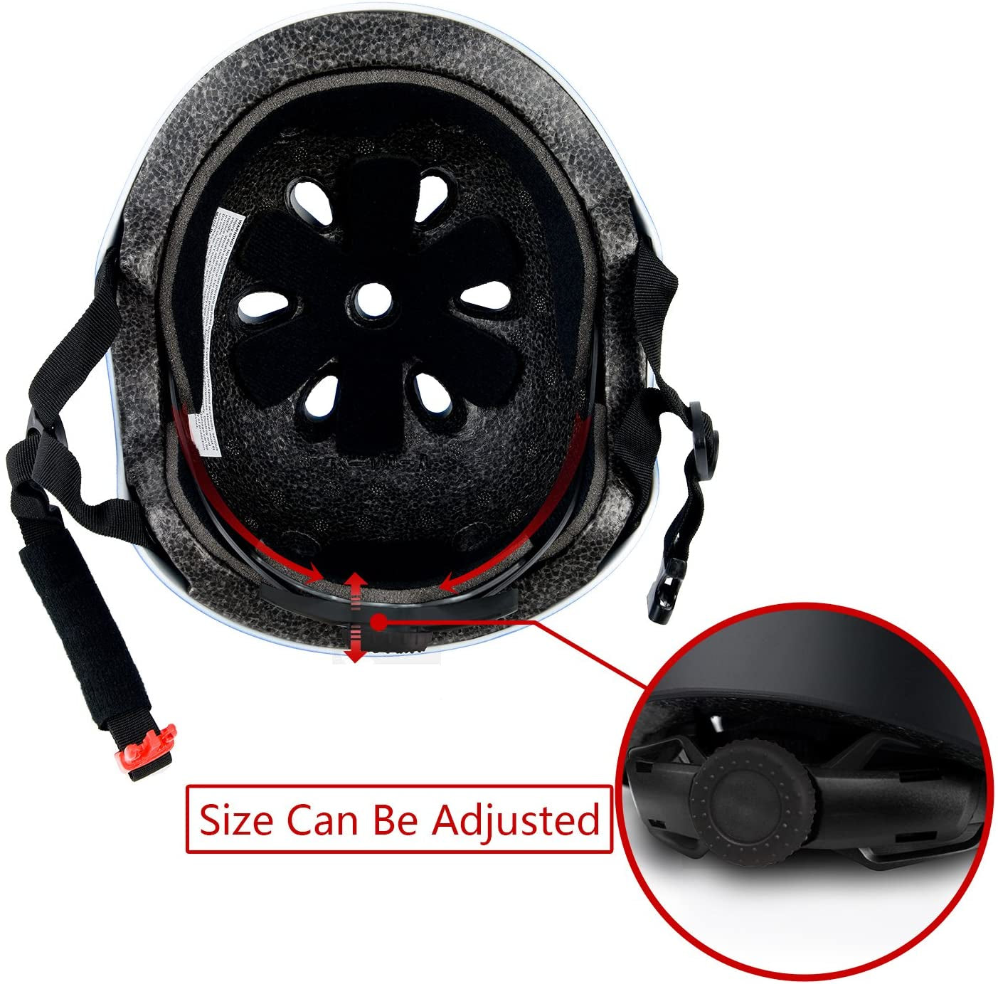 Skateboard Bike Helmet, Lightweight Adjustable, Multi-Sport for Bicycle Skate Scooter, 3 Sizes for Adult Youth & Kids