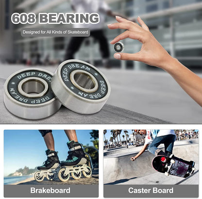 Premium 20Pcs 608Rs Bearings Skateboard Bearings ABEC Bearings Chrome Steel Ball Bearing Longboard Bearings for Quad Skate Double Rubber Sealed Miniature Deep Groove Bearings