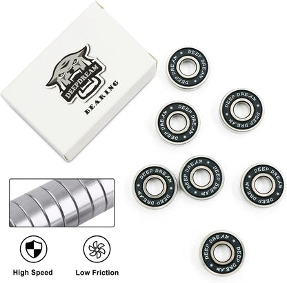 Premium 20Pcs 608Rs Bearings Skateboard Bearings ABEC Bearings Chrome Steel Ball Bearing Longboard Bearings for Quad Skate Double Rubber Sealed Miniature Deep Groove Bearings